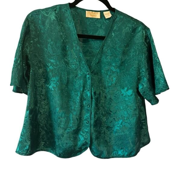 Victoria’s Secret Gold Label Vintage Green Satin Cropped Pajamaa Style Top - Picture 1 of 7
